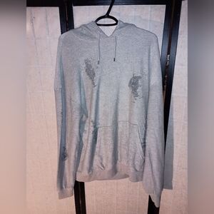 Topman Gray Distressed Hoodie